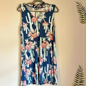 Entro choker collar dress with cactus print. Size Medium
